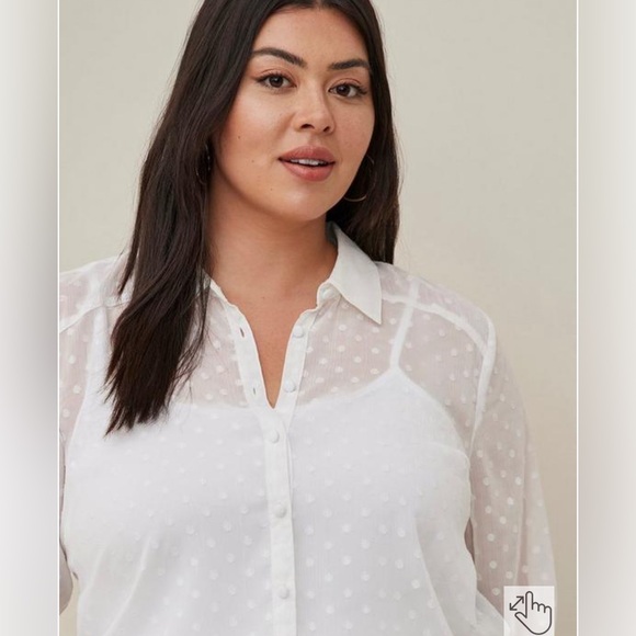 Madison - White Chiffon Clip Dot Button Front Blouse - Picture 1 of 13